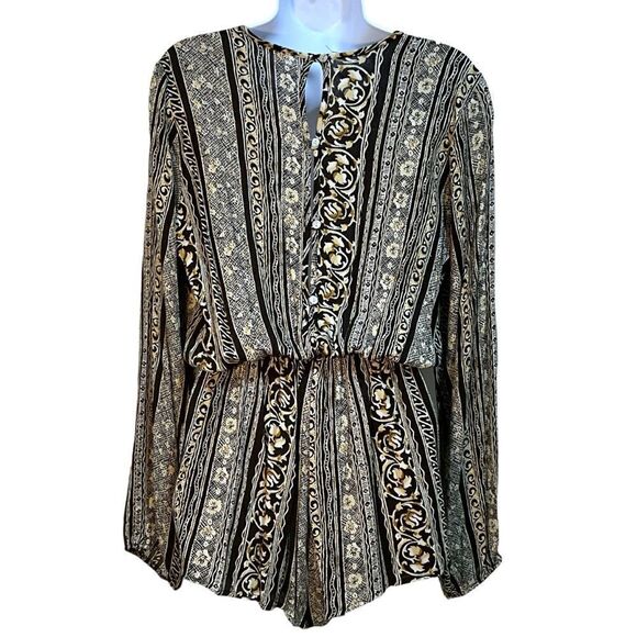 HONEY PUNCH Shorts Romper Black and Browns Deep Sexy V-Neck Size S - Picture 11 of 16